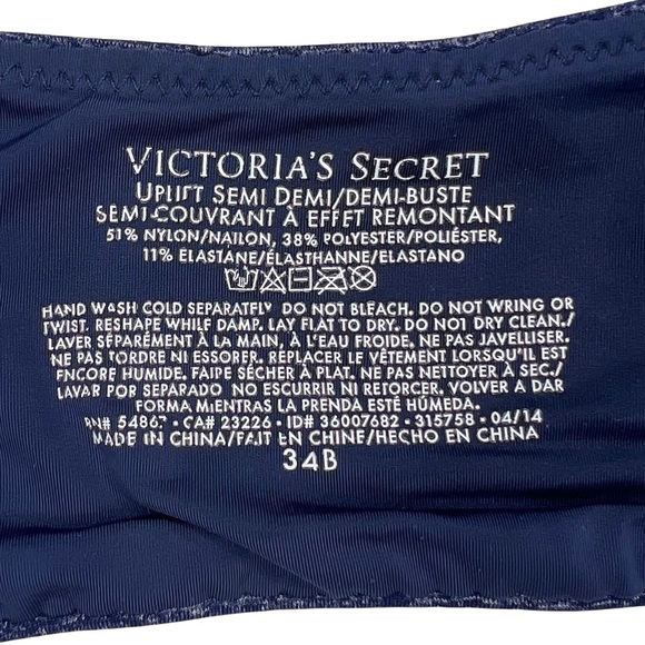 Victoria’s Secret Bra Uplift Semi Demi Multiway Push Up Heather Navy Blue 34B - Picture 8 of 14